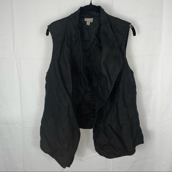 J.Jill Vest Cardigan Linen Waterfall Draped Open Front Asymmetrical Sleeveless - Picture 2 of 12